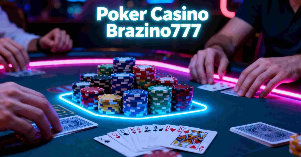 Fichas de poker e cartas neon Brazino777 Video Poker