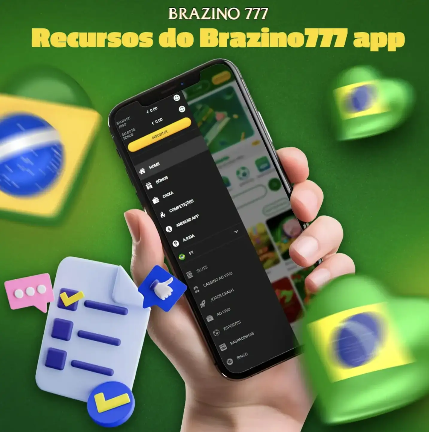 Funções e recursos do Brazino777 app
